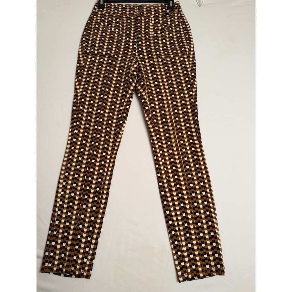 Maeve Anthropologie Brown Wavy Geometric Print Slim Ankle Pants Size 2 Retro